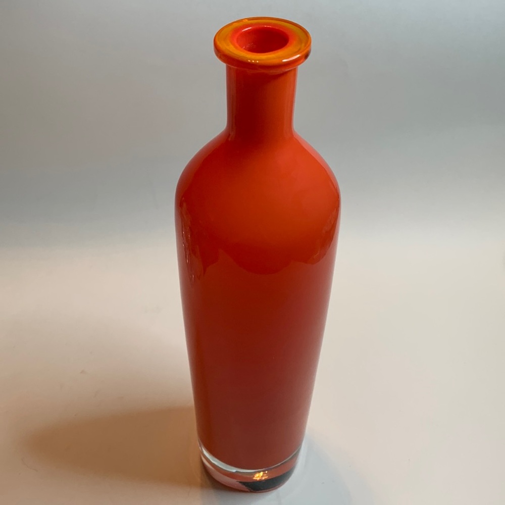 Authentic Makora Hand Made Art Glass Bottle Vase Orange